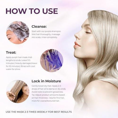 Karseell Lila Haarmaske und Arganöl Set für blondes, silbernes und graues Haar – Anti-Gelbstich Tiefenpflege für coloriertes, gebleichtes oder gesträhntes Haar, 500 ml und 50 ml