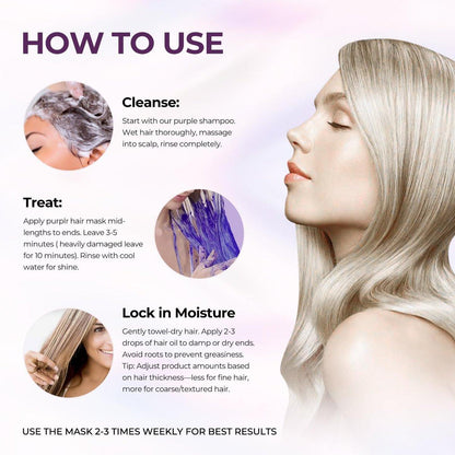 Karseell Lila Haarmaske und Arganöl Set für blondes, silbernes und graues Haar – Anti-Gelbstich Tiefenpflege für coloriertes, gebleichtes oder gesträhntes Haar, 500 ml und 50 ml