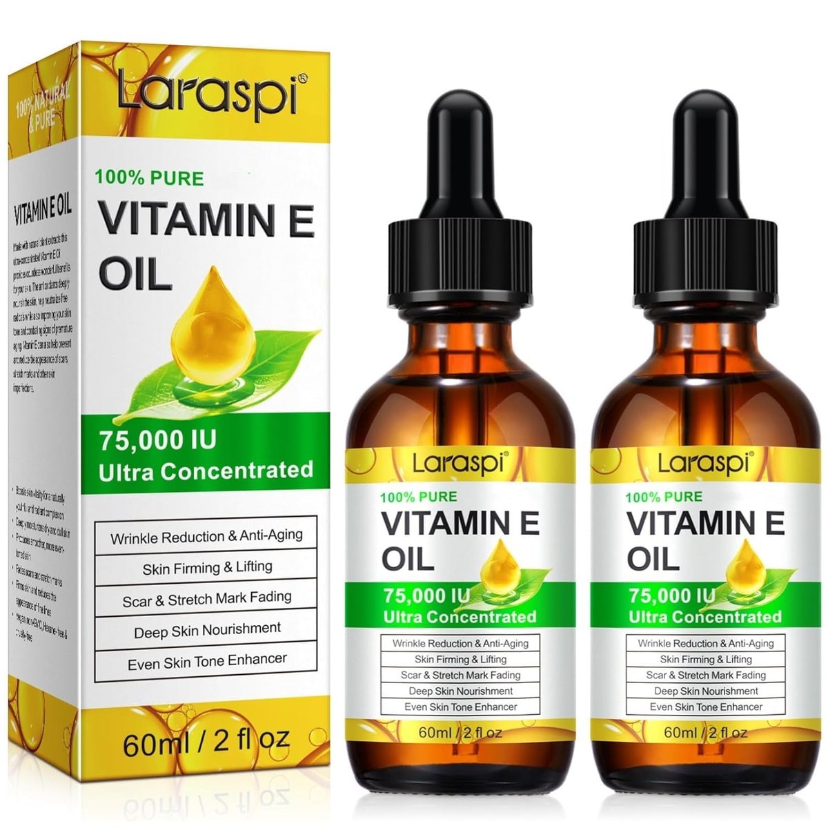 laraspi Vitamin E Öl – Reines Vitamin E Öl für Haut, Gesicht, Narben, Körper – Feuchtigkeitsspendend für trockene Haut – 118 ml