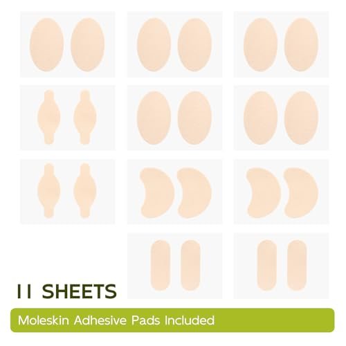 Bukihome Moleskin Pads für Füße – Blasenprävention und Druckentlastung – 11 Bögen mit 4 Formen (22 Stück, Beige)