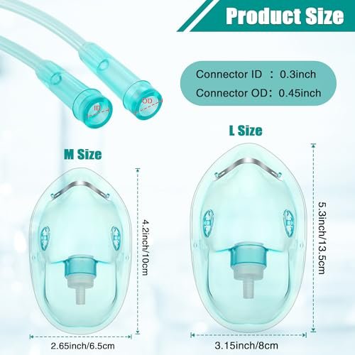 Geiserailie 2er-Pack Sauerstoffmaske M/L mit 2m Schlauch und verstellbarem elastischem Band, Erwachsenen-Sauerstoffmaske mit Schlauch, Atemmaske für Erwachsene
