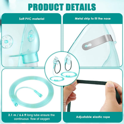 Geiserailie 2er-Pack Sauerstoffmaske M/L mit 2m Schlauch und verstellbarem elastischem Band, Erwachsenen-Sauerstoffmaske mit Schlauch, Atemmaske für Erwachsene