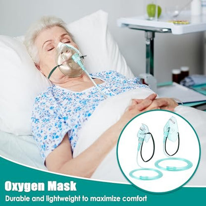 Geiserailie 2er-Pack Sauerstoffmaske M/L mit 2m Schlauch und verstellbarem elastischem Band, Erwachsenen-Sauerstoffmaske mit Schlauch, Atemmaske für Erwachsene