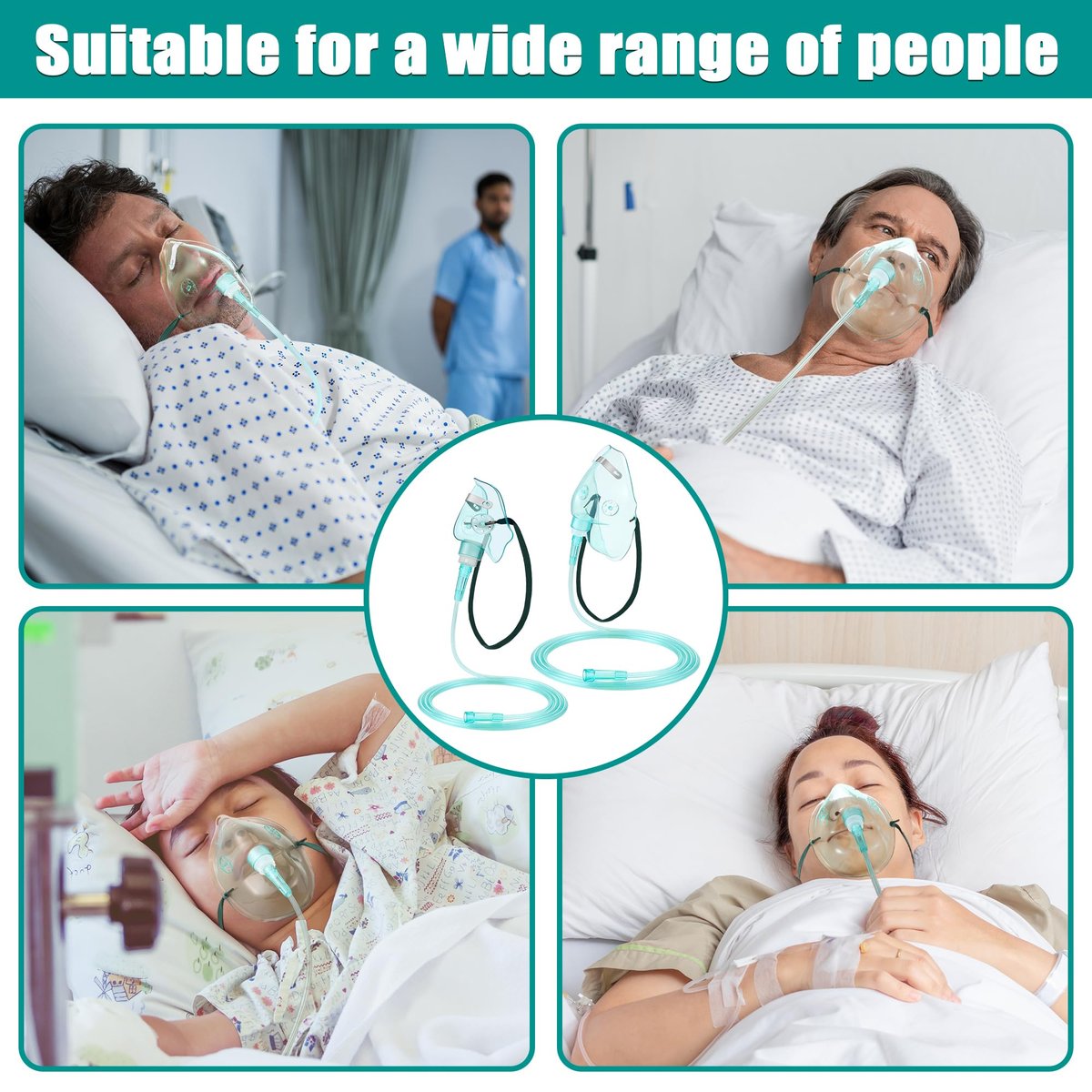Geiserailie 2er-Pack Sauerstoffmaske M/L mit 2m Schlauch und verstellbarem elastischem Band, Erwachsenen-Sauerstoffmaske mit Schlauch, Atemmaske für Erwachsene