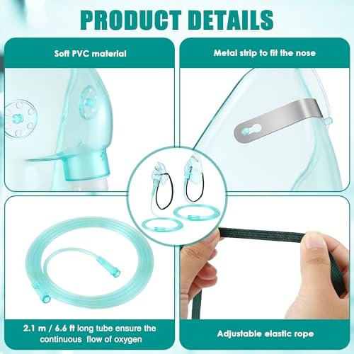 Geiserailie 2er-Pack Sauerstoffmaske M/L mit 2m Schlauch und verstellbarem elastischem Band, Erwachsenen-Sauerstoffmaske mit Schlauch, Atemmaske für Erwachsene