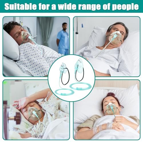 Geiserailie 2er-Pack Sauerstoffmaske M/L mit 2m Schlauch und verstellbarem elastischem Band, Erwachsenen-Sauerstoffmaske mit Schlauch, Atemmaske für Erwachsene
