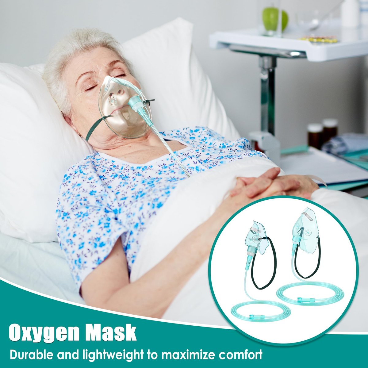 Geiserailie 2er-Pack Sauerstoffmaske M/L mit 2m Schlauch und verstellbarem elastischem Band, Erwachsenen-Sauerstoffmaske mit Schlauch, Atemmaske für Erwachsene