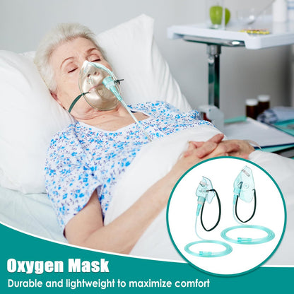 Geiserailie 2er-Pack Sauerstoffmaske M/L mit 2m Schlauch und verstellbarem elastischem Band, Erwachsenen-Sauerstoffmaske mit Schlauch, Atemmaske für Erwachsene