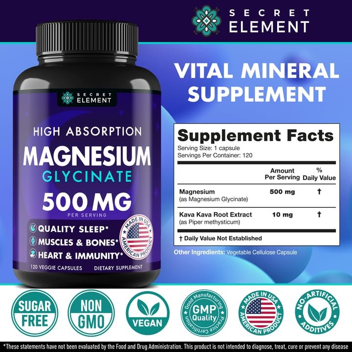 Magnesium Glycinat 500 mg Kapseln – Magnesium für Erwachsene & Kinder mit Kava Kava, hohe Bioverfügbarkeit, vegan & nicht-GVO, 120 Kapseln