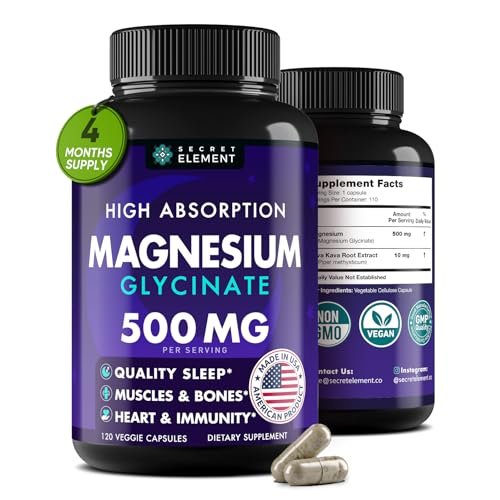 Magnesium Glycinat 500 mg Kapseln – Magnesium für Erwachsene & Kinder mit Kava Kava, hohe Bioverfügbarkeit, vegan & nicht-GVO, 120 Kapseln