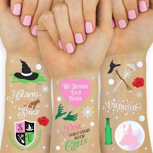 xo, Fetti Rosa + Grün Hexen Temporäre Tattoos - 50 irisierende Folienstücke | Beliebtes Geburtstagsaccessoire, Kinder-Zauberer-Partygeschenk, Süße DIY-Aktivität, Unbegrenzte Dekoration