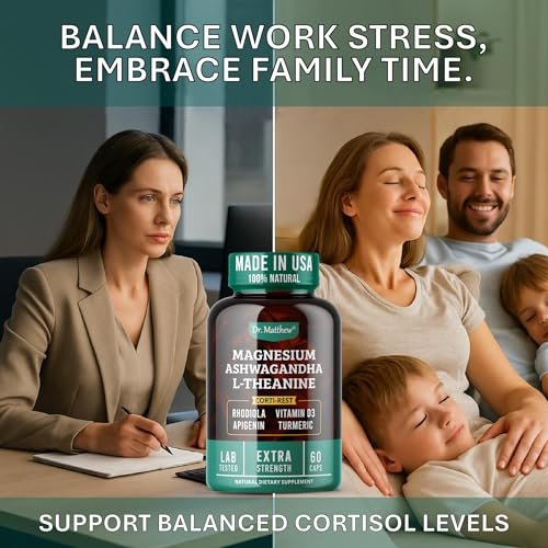 Cortisol Reducer & Adrenal Support Supplement – Natürlicher Stressabbau mit Ashwagandha KSM-66, Magnesiumglycinat & -citrat, L-Theanin, Rhodiola, Apigenin, Kurkuma & Vitamin D3 – Für Ruhe & Entspannung