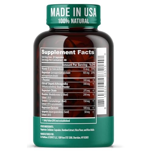 Cortisol Reducer & Adrenal Support Supplement – Natürlicher Stressabbau mit Ashwagandha KSM-66, Magnesiumglycinat & -citrat, L-Theanin, Rhodiola, Apigenin, Kurkuma & Vitamin D3 – Für Ruhe & Entspannung