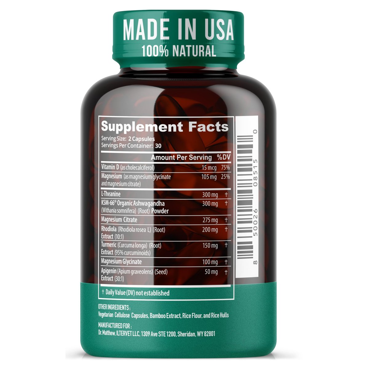 Cortisol Reducer & Adrenal Support Supplement – Natürlicher Stressabbau mit Ashwagandha KSM-66, Magnesiumglycinat & -citrat, L-Theanin, Rhodiola, Apigenin, Kurkuma & Vitamin D3 – Für Ruhe & Entspannung