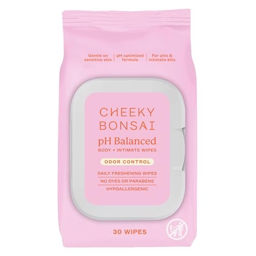 Cheeky Bonsai pH-ausgeglichene Feuchttücher für die Intimhygiene – Beseitigen Gerüche – Sanft zu empfindlicher Haut – Ohne Farbstoffe oder Parabene – Hypoallergen – Gynäkologisch getestet – 30 Tücher