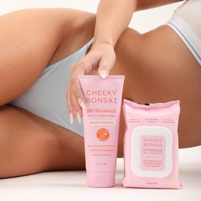 Cheeky Bonsai pH-ausgeglichene Feuchttücher für die Intimhygiene – Beseitigen Gerüche – Sanft zu empfindlicher Haut – Ohne Farbstoffe oder Parabene – Hypoallergen – Gynäkologisch getestet – 30 Tücher