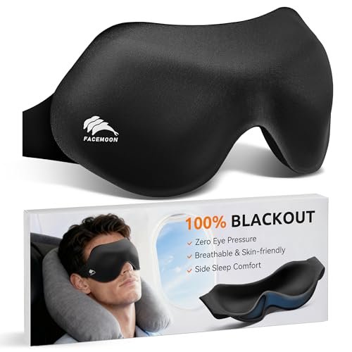 FACEMOON Schlafmaske für Männer – Leichte 3D-Konturmaske zur Lichtblockierung – Null Druck – Perfekt für Reisen, Nachtschichten, Meditation, Studentenwohnheim (Schwarz)