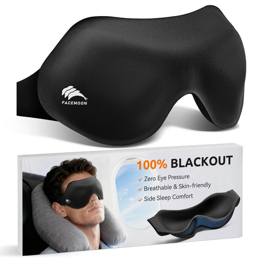 FACEMOON Schlafmaske für Männer – Leichte 3D-Konturmaske zur Lichtblockierung – Null Druck – Perfekt für Reisen, Nachtschichten, Meditation, Studentenwohnheim (Schwarz)