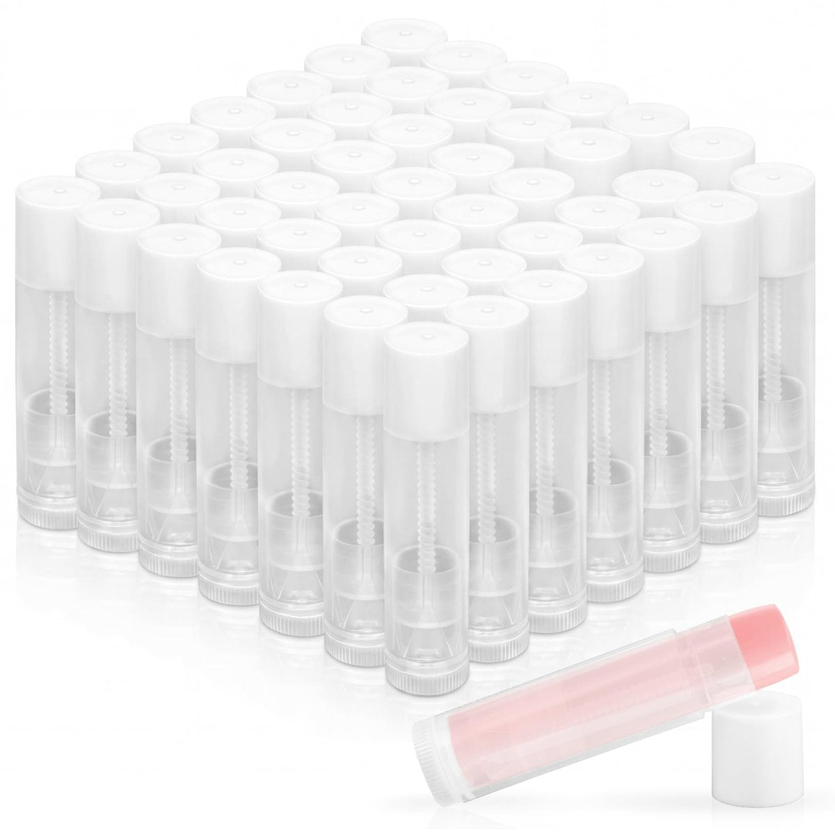 RAINFLOW 50 Stück Lippenbalsam-Tuben - 5 g Twist-up Lipgloss-Balm-Behälter, BPA-frei & auslaufsicher, klare leere Lippenstift-Tuben mit weißen Verschlüssen für DIY selbstgemachte Lippenstifte, Lippenpflegestifte, festes Parfüm, Geschenke
