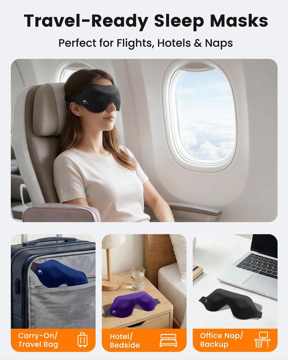 3er-Pack Schlafmasken für Seitenschläfer, Echte Verdunkelung 3D Augenmaske zum Schlafen, Null Augendruck, Wimpernfreundlich, Verstellbare Weiche Augenabdeckung für Frauen Männer, Reise Nacht Blindflug