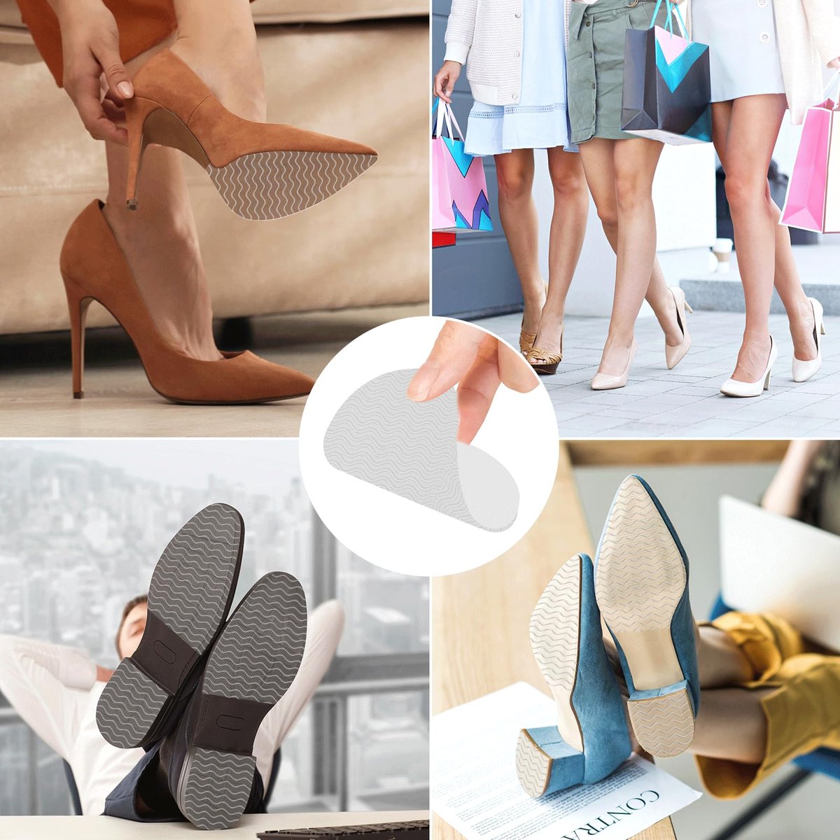 6er Pack Schuhsohlenschutz – Selbstklebende Anti-Rutsch-Pads für High Heels und Stiefel | Rutschfeste Sohlenunterlagen für Damen (15 x 10 cm, transparent)