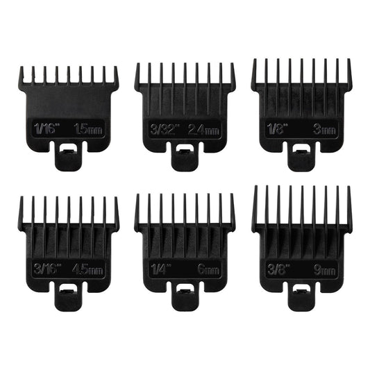 6-teiliger Haarschneidekamm-Aufsatz kompatibel mit Baybliss FX787 und Andis T Outliner G, GO, GTO, ORL, LS2, LS3, PLS, PMT-1, RT-1, SLII, Trimmer Ersatz - 1/16" bis 3/8", Schwarz