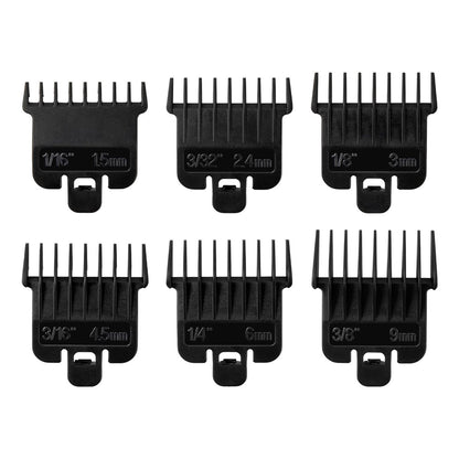 6-teiliger Haarschneidekamm-Aufsatz kompatibel mit Baybliss FX787 und Andis T Outliner G, GO, GTO, ORL, LS2, LS3, PLS, PMT-1, RT-1, SLII, Trimmer Ersatz - 1/16" bis 3/8", Schwarz