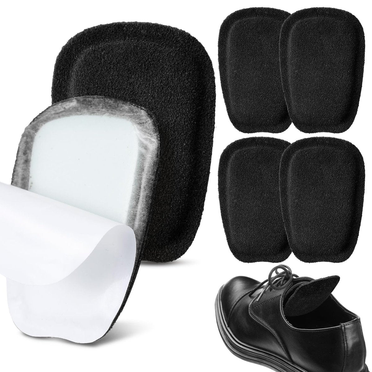 Shyyween 3 Paar Schuhzugenpolster aus weichem Wildleder, selbstklebende Einlagen für Herren und Damen, handgefertigtes elastisches Schaumstoff-Schuhpolster zur Lösung von zu weiten Schuhen (Schwarz, Größe L)