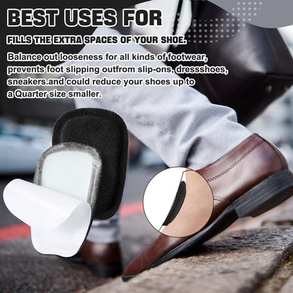 Shyyween 3 Paar Schuhzugenpolster aus weichem Wildleder, selbstklebende Einlagen für Herren und Damen, handgefertigtes elastisches Schaumstoff-Schuhpolster zur Lösung von zu weiten Schuhen (Schwarz, Größe L)