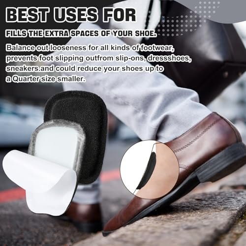 Shyyween 3 Paar Schuhzugenpolster aus weichem Wildleder, selbstklebende Einlagen für Herren und Damen, handgefertigtes elastisches Schaumstoff-Schuhpolster zur Lösung von zu weiten Schuhen (Schwarz, Größe L)