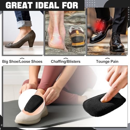 Shyyween 3 Paar Schuhzugenpolster aus weichem Wildleder, selbstklebende Einlagen für Herren und Damen, handgefertigtes elastisches Schaumstoff-Schuhpolster zur Lösung von zu weiten Schuhen (Schwarz, Größe L)