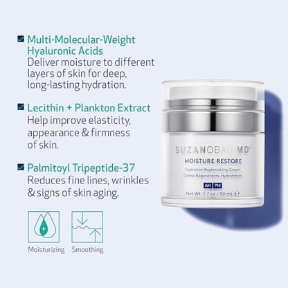 SUZANOBAGIMD Moisture Restore – Medizinische Mehrschicht-Feuchtigkeitspflege gegen Rötungen, langanhaltende Hydratation + Verbesserung von Hauttextur & Festigkeit – Für alle Hauttypen – 50 ml