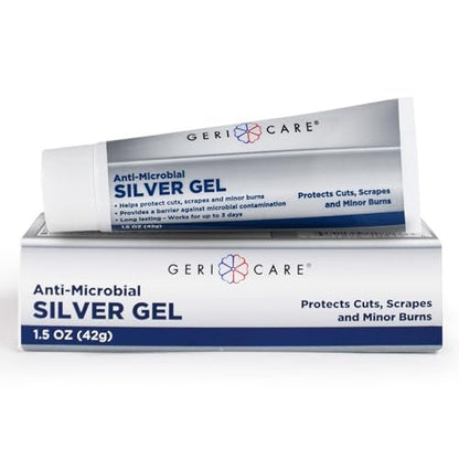 Antimikrobielles Silber-Gel von GeriCare | Wundpflege-Creme für Schnitte, Schrammen und kleinere Verbrennungen | Natürliche topische Hautheilungssalbe | 55 PPM kolloidales Silbergel zur Wundversorgung | Lang anhaltender Schutz | 1,5 oz