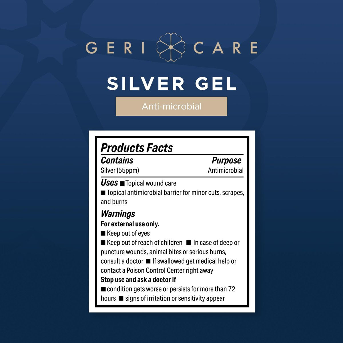 Antimikrobielles Silber-Gel von GeriCare | Wundpflege-Creme für Schnitte, Schrammen und kleinere Verbrennungen | Natürliche topische Hautheilungssalbe | 55 PPM kolloidales Silbergel zur Wundversorgung | Lang anhaltender Schutz | 1,5 oz