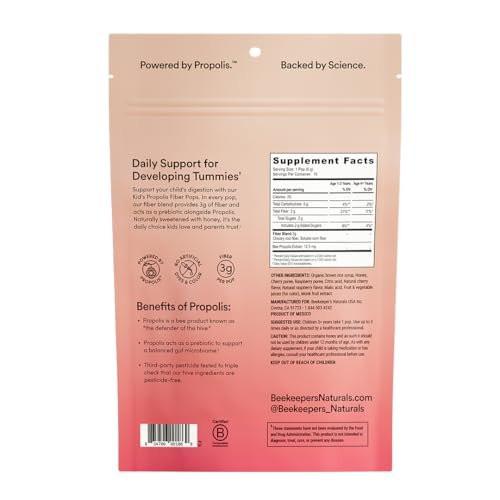 Beekeeper's Naturals Präbiotische Ballaststoff-Lutscher für Kinder - Ärztlich formuliert, 3g Ballaststoffe & Honig, Himbeer-Explosion & Süße Kirsche, 15 Stück