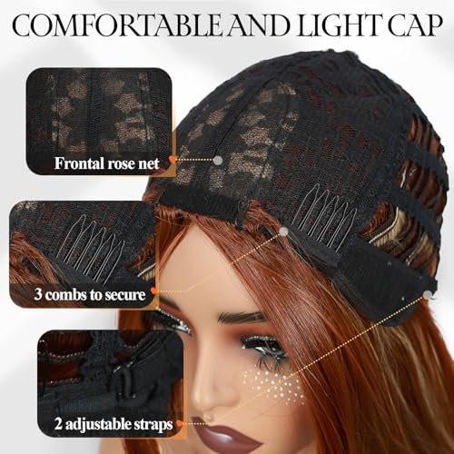 WIGER Lange Layered Auburn Haarbraun Ombre Perücke Gerade Kupferrot Cosplay Vollperücke für Damen Synthetisch Farbenfroh Keine Spitze für Alltag oder Kostüme