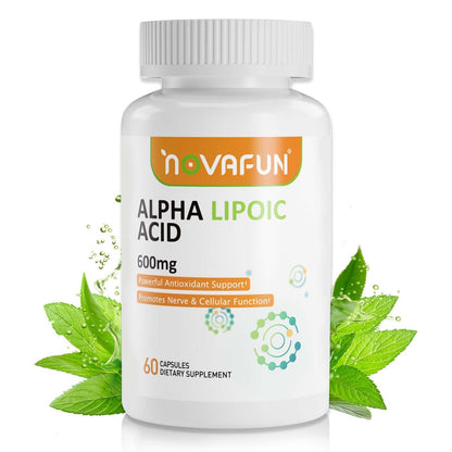 Novafun Alpha-Liponsäure 600mg Kapseln – ALA Nahrungsergänzungsmittel für Nervengesundheit, Antioxidans-Unterstützung & Zelluläre Energie, 60 Kapseln, Nicht-GVO, Glutenfrei