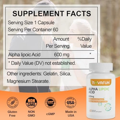 Novafun Alpha-Liponsäure 600mg Kapseln – ALA Nahrungsergänzungsmittel für Nervengesundheit, Antioxidans-Unterstützung & Zelluläre Energie, 60 Kapseln, Nicht-GVO, Glutenfrei