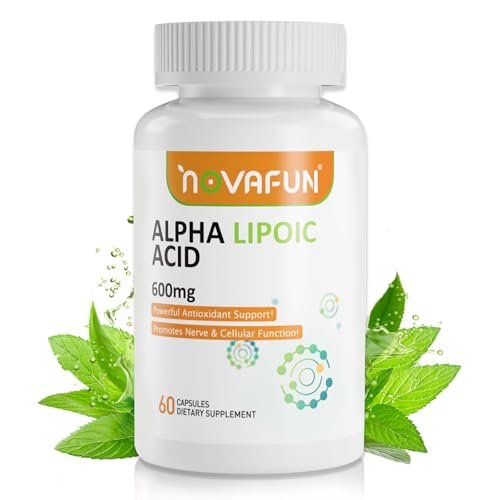 Novafun Alpha-Liponsäure 600mg Kapseln – ALA Nahrungsergänzungsmittel für Nervengesundheit, Antioxidans-Unterstützung & Zelluläre Energie, 60 Kapseln, Nicht-GVO, Glutenfrei