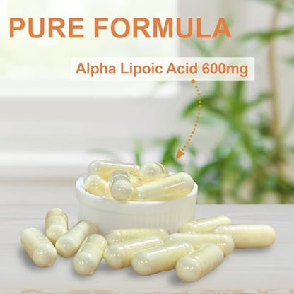 Novafun Alpha-Liponsäure 600mg Kapseln – ALA Nahrungsergänzungsmittel für Nervengesundheit, Antioxidans-Unterstützung & Zelluläre Energie, 60 Kapseln, Nicht-GVO, Glutenfrei