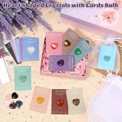 15er Set Herzförmige Kristalle und Heilsteine, 0,8 Zoll Natürliche Polierte Herzförmige Edelsteine mit Bedeutungs-Karten für Meditation, Chakra-Balance, Reiki, Spirituelle Geschenke zum Valentinstag und Muttertag
