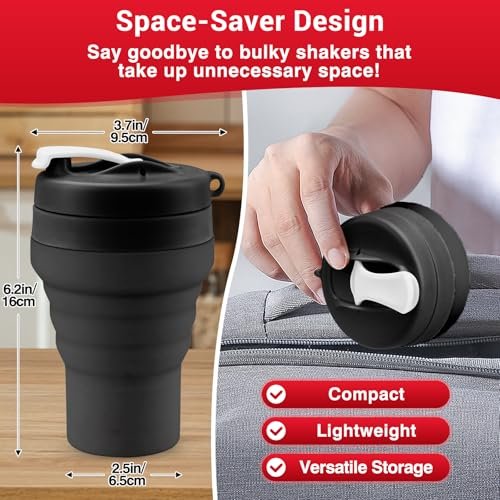 Tilcore Klappbarer Proteinshaker & Wasserflasche aus lebensmittelechtem Silikon, auslaufsicherer Deckel, 600 ml/20 oz Shaker-Becher – Wiederverwendbarer Silikon-Shaker für Proteinshakes mit Mixkugel für Fitnessstudio und Reisen