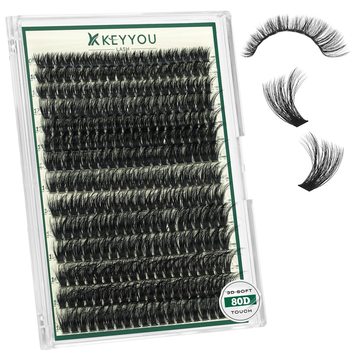 KEYYOU LASH Wimpern-Cluster 3D-Effekt 280 Stück 80D D Curl 9-18mm Mischung Natürliche Wispy Lashes für DIY Wimpernverlängerung