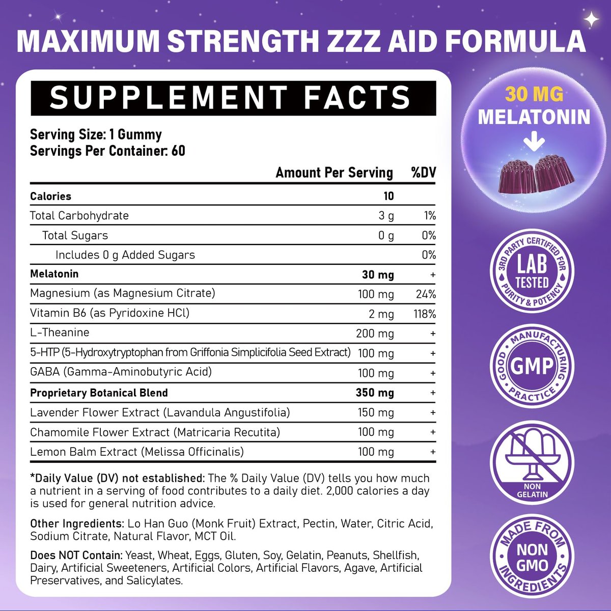 Veyttisy Melatonin 30mg Gummies für Erwachsene - Zuckerfreie Melatonin Gummies mit maximaler Stärke, Magnesium, B6, GABA & botanischer Mischung - Nicht gewohnheitsbildend, vegan, ohne Gentechnik, natürlicher Beerenmix-Geschmack