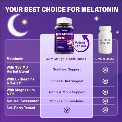Veyttisy Melatonin 30mg Gummies für Erwachsene - Zuckerfreie Melatonin Gummies mit maximaler Stärke, Magnesium, B6, GABA & botanischer Mischung - Nicht gewohnheitsbildend, vegan, ohne Gentechnik, natürlicher Beerenmix-Geschmack