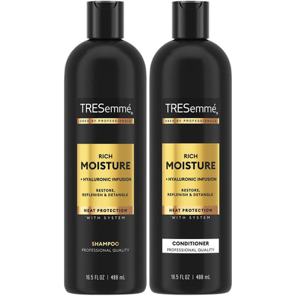TRESemmé Shampoo und Conditioner Set, reichhaltige Feuchtigkeit mit Hyaluronsäure – Vitaminangereicherte Haarpflege für trockenes Haar, Locken, alle Haartypen, 2 x 16,5 Fl Oz