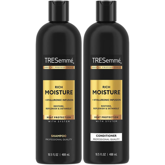 TRESemmé Shampoo und Conditioner Set, reichhaltige Feuchtigkeit mit Hyaluronsäure – Vitaminangereicherte Haarpflege für trockenes Haar, Locken, alle Haartypen, 2 x 16,5 Fl Oz