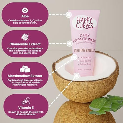 HAPPY CURVES Femininwaschgel - pH-ausgeglichene Reinigung mit Aloe & Vitamin E - Sulfatfrei, Parabenfrei - Intimpflege für Frauen - Geruchskontrolle, sanfte tägliche Pflege für empfindliche Haut (Tahitianische Vanille)