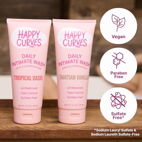 HAPPY CURVES Femininwaschgel - pH-ausgeglichene Reinigung mit Aloe & Vitamin E - Sulfatfrei, Parabenfrei - Intimpflege für Frauen - Geruchskontrolle, sanfte tägliche Pflege für empfindliche Haut (Tahitianische Vanille)