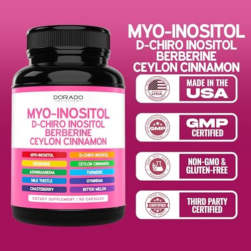 Myo-Inositol & D-Chiro Inositol Kapseln für Frauen – 40:1 Verhältnis, Hormonbalance, 10-in-1 Formel, 90 Kapseln